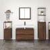Juego de Muebles de Baño de 3 Piezas  en Madera de Roble Marrón