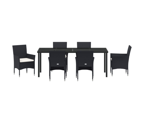Conjunto de Comedor de Jardín  de 7 Piezas Negro de Ratán Poliéster