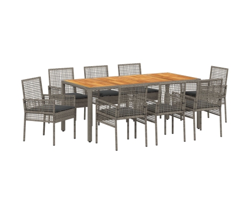 Conjunto de Comedor de Jardín de 9 Piezas con Cojines Gris Ratán Poliéster