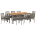 Conjunto de Comedor de Jardín de 9 Piezas con Cojines Gris Ratán Poliéster