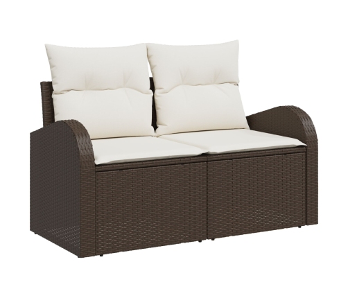 Set de Sofá de Jardín de 3 Piezas con Almohadillas Marrón Poliratán