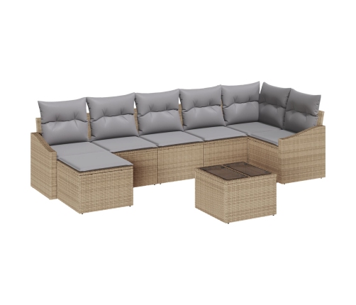 Conjunto de Comedor de Jardín de 8 Piezas con Cojines de Ratán Poliéster Negro