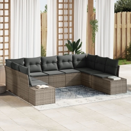 Set de sofá de jardín  Set de 9 Gris Ratán Sofá de jardín