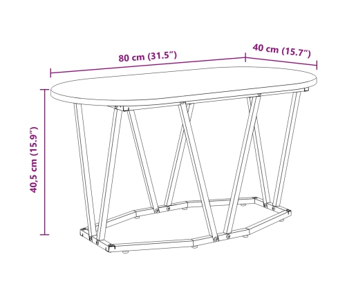 Mesa de café de roble ahumado 80x40x40,5 cm de madera ingenierizada y metal