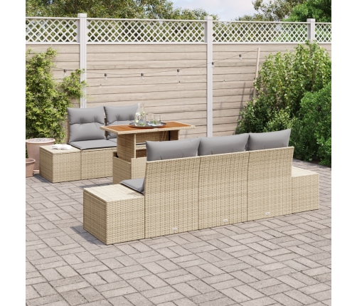 Juego de Comedor de Jardín de 6 Piezas con Cojines Beige de Rattan Poliéster y Acacia