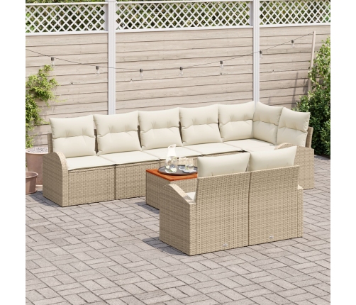 Conjunto de Sofás de Jardín  de 9 piezas con Cojines Beige de Polirratán Acacia