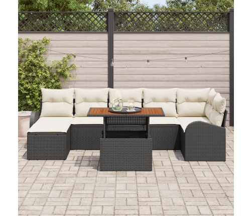 Conjunto de Comedor de Jardín de 8 Piezas con Cojines Negro Ratán Poliéster Acacia