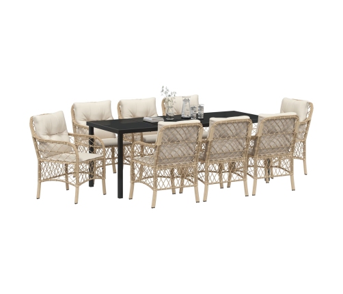 Conjunto de Comedor de Jardín  de 9 Piezas con Cojines Beige Poliratán