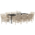 Conjunto de Comedor de Jardín  de 9 Piezas con Cojines Beige Poliratán