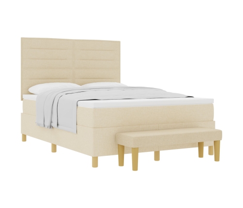 Cama con somier y colchón  y banco Crema 160x200 cm Tela
