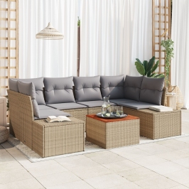 Juego de Sofá de Jardín de 7 Piezas con Cojines Beige Ratán Poli Acacia