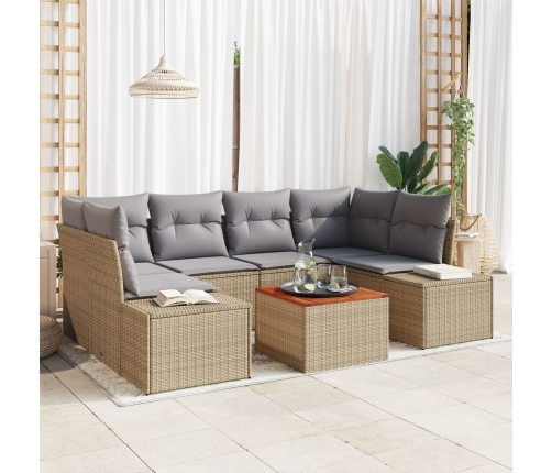 Juego de Sofá de Jardín de 7 Piezas con Cojines Beige Ratán Poli Acacia