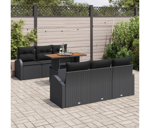Conjunto de comedor de jardín de 7 piezas con cojines Ratán negro Poliratán
