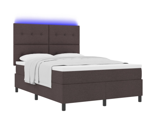Cama con somier con colchón y LED Marrón oscuro 140x190 cm Tela