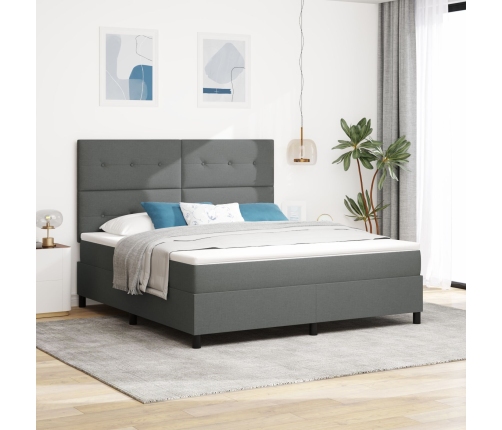 Cama de Caja de Resortes  Gris Oscuro Super King Tela