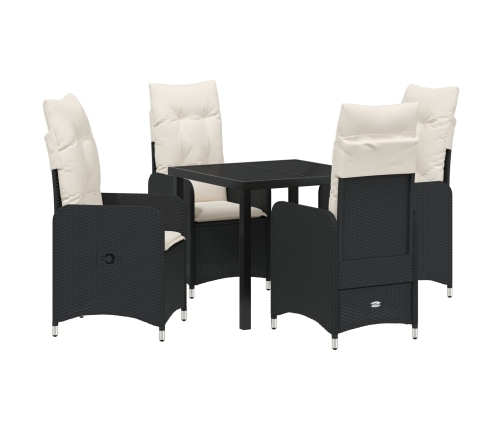 Set de Comedor de Jardín de 5 Piezas con Cojines Negras de Poliratán