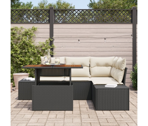 Conjunto de Comedor de Jardín de 5 Piezas con Cojines Negro Ratán