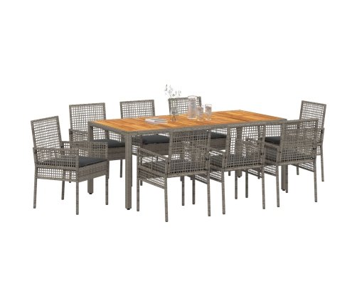 Conjunto de Comedor de Jardín de 9 Piezas con Cojines Gris Ratán Poliéster