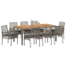Conjunto de Comedor de Jardín de 9 Piezas con Cojines Gris Ratán Poliéster