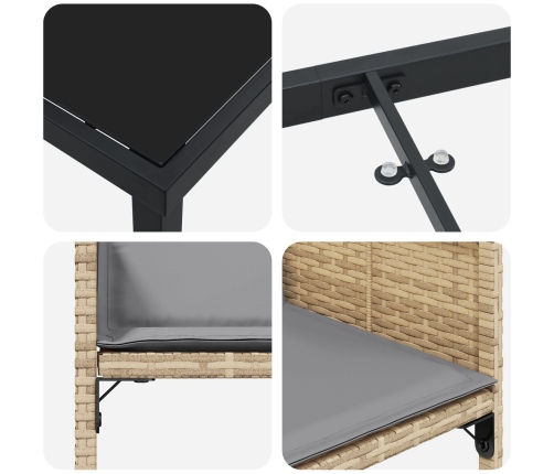 Set de Comedor de Jardín de 9 Piezas con Cojines Ratán Poliéster Beige