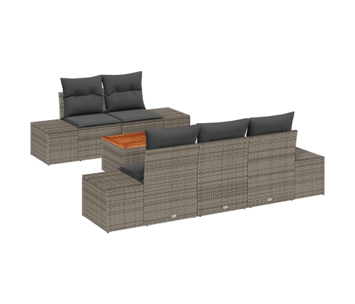 Set de Sofás de Jardín de 6 Piezas con Cojines Gris Ratán Polimérico Acacia