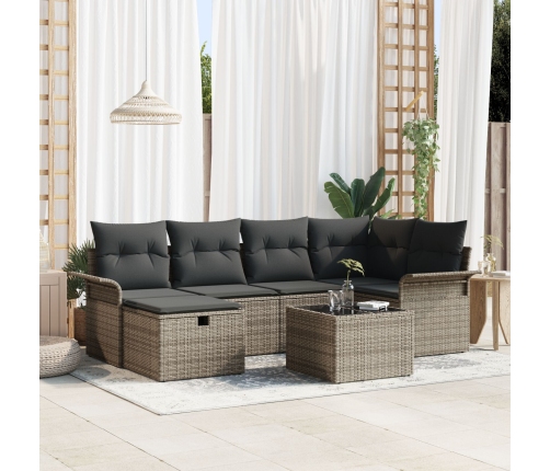 Juego de Sofás de Jardín de 7 Piezas con Cojines Gris Rattan Poly