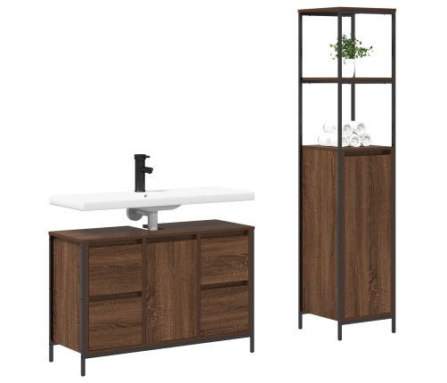 Juego de Muebles de Baño de 2 Piezas  en Madera de Roble Marrón