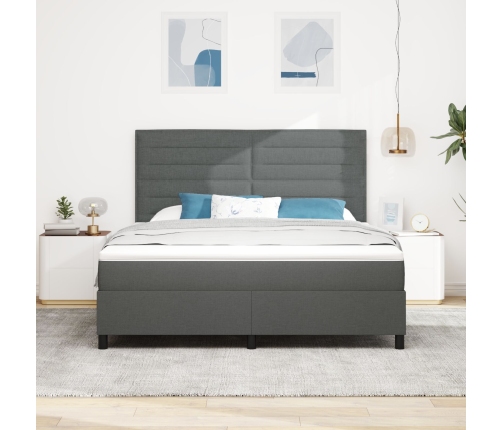 Cama con Base de Muelles  con Colchón Gris Oscuro Super King Tela