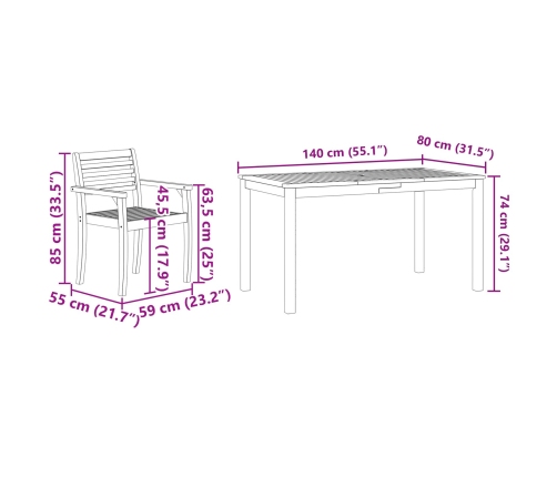 Conjunto de Comedor de Jardín de 7 Piezas de Madera Maciza de Acacia