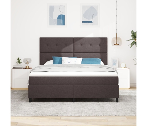 Cama con Base de Resortes y Colchón Marrón Oscuro Super King Tela