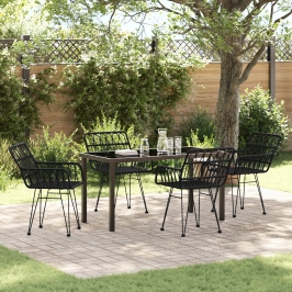 Juego de Comedor de Jardín  de 5 Piezas Negro de Ratán Poliéster
