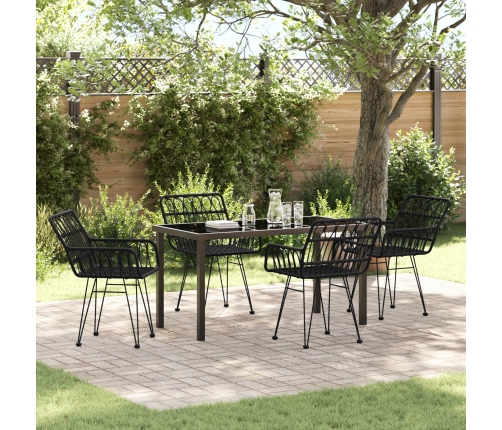 Juego de Comedor de Jardín  de 5 Piezas Negro de Ratán Poliéster