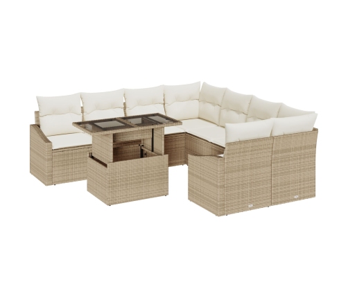 Conjunto de Sofá de Jardín  Set de 9 Beige Ratán Mesa de Exterior