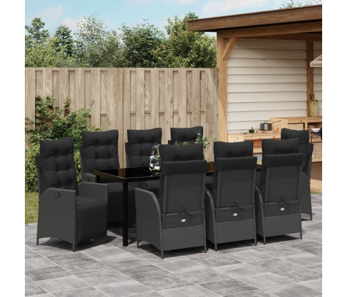 Conjunto de Comedor de Jardín de 9 Piezas  Negro Poliratán
