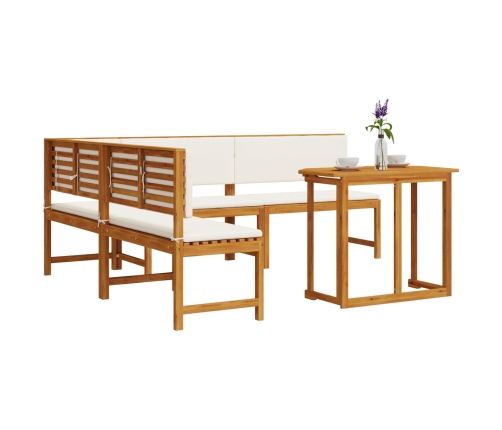 Juego de Comedor para Jardín de 4 Piezas con Cojines de Madera de Acacia