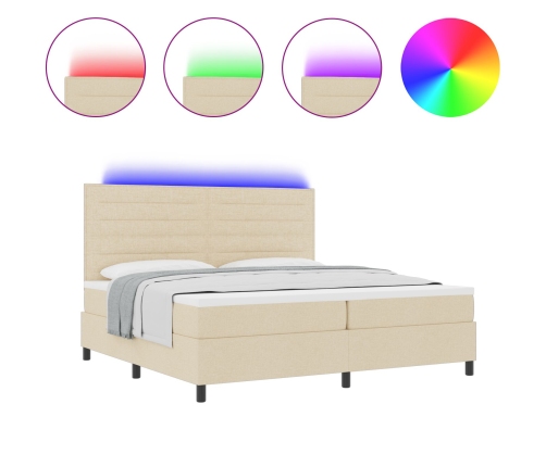 Cama con resortes  con colchón y luz LED crema 200x200 cm tela
