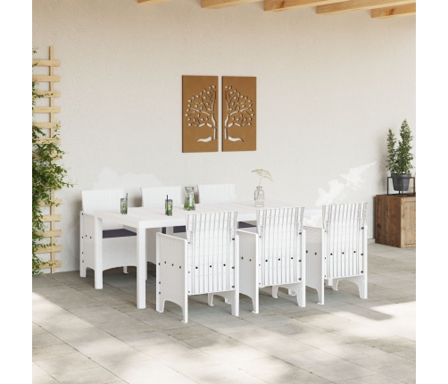 Conjunto de Comedor de Jardín de 7 Piezas con Cojines en Blanco de Poliratán