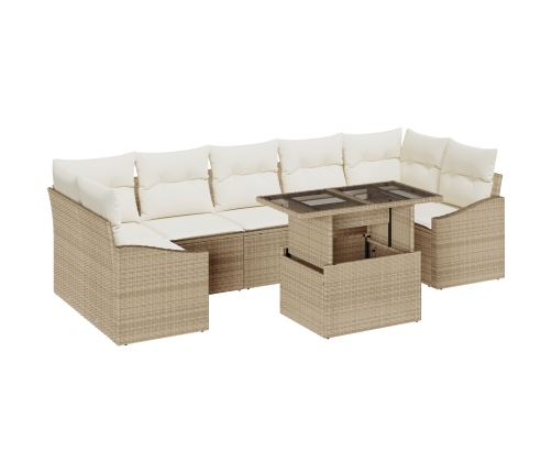 Set de Sofás de Jardín  Set de 8 Beige, Crema Ratán, Poliéster
