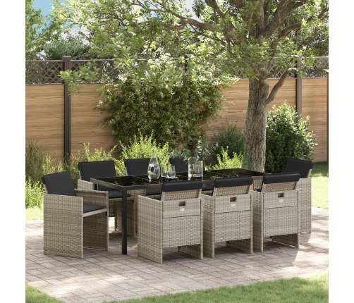 Conjunto de Comedor de Jardín de 9 Piezas con Cojines Gris Claro de Poliratán