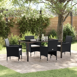 Conjunto de Comedor para Jardín de 5 Piezas  Negro Ratán Polimérico