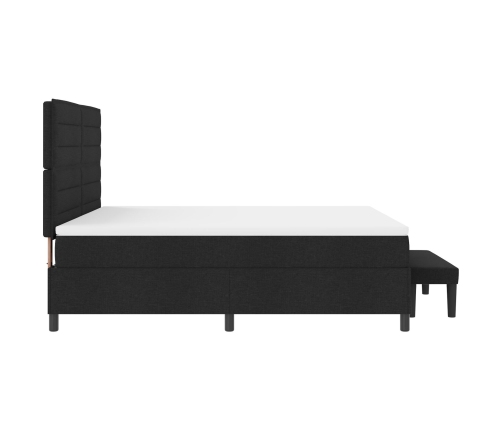 Cama con Base de Muelles con Colchón y Banco Negro 180x200 cm Tela
