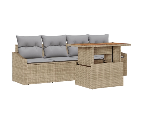 Juego de Comedor de Jardín de 5 Piezas con Cojines Beige de Poliratán y Acacia