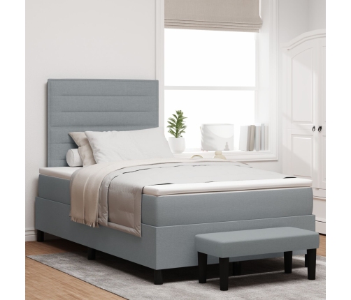 Cama con Canon  con Colchón y Banco Gris Claro 120x200 cm Tela