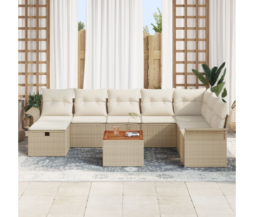 Conjunto de Sofás de Jardín de 9 Piezas con Cojines Beige Polirratán