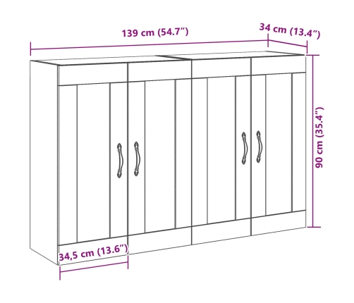 Gabinete Montado en la Pared Set de 2 Roble Negro Madera, Vidrio