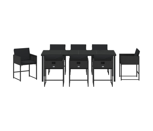 Conjunto de Comedor de Jardín de 9 Piezas con Cojines de Rattan Polímero Negro