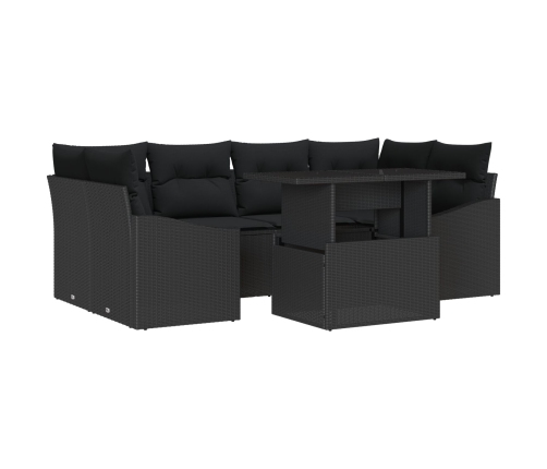 Set de Sofás de Jardín de 7 Piezas con Cojines Negros de Rattan PE