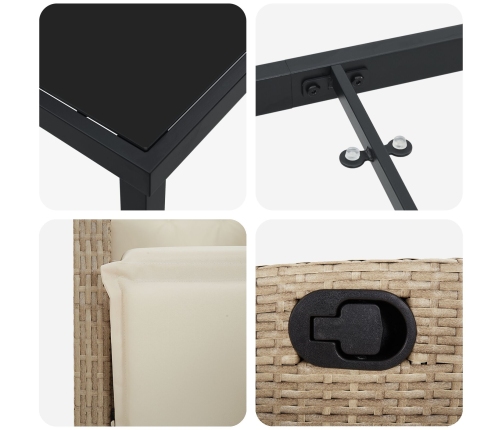 Juego de Comedor de Jardín de 5 Piezas Beige Ratán Poliéster