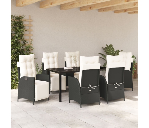 Conjunto de Comedor de Jardín de 7 Piezas  Negro Ratán Poliéster