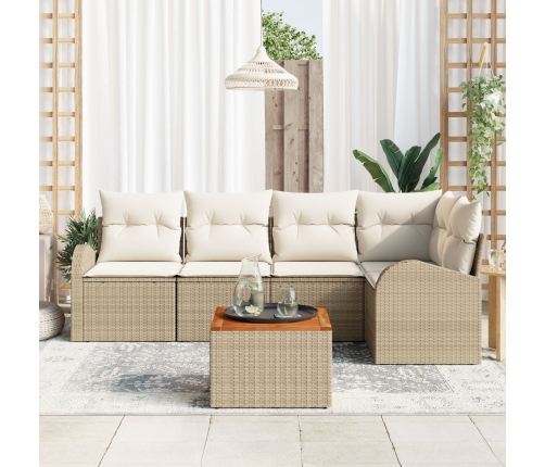 Conjunto de Sofás de Jardín  de 6 Piezas con Cojines Beige Poliratán Acacia